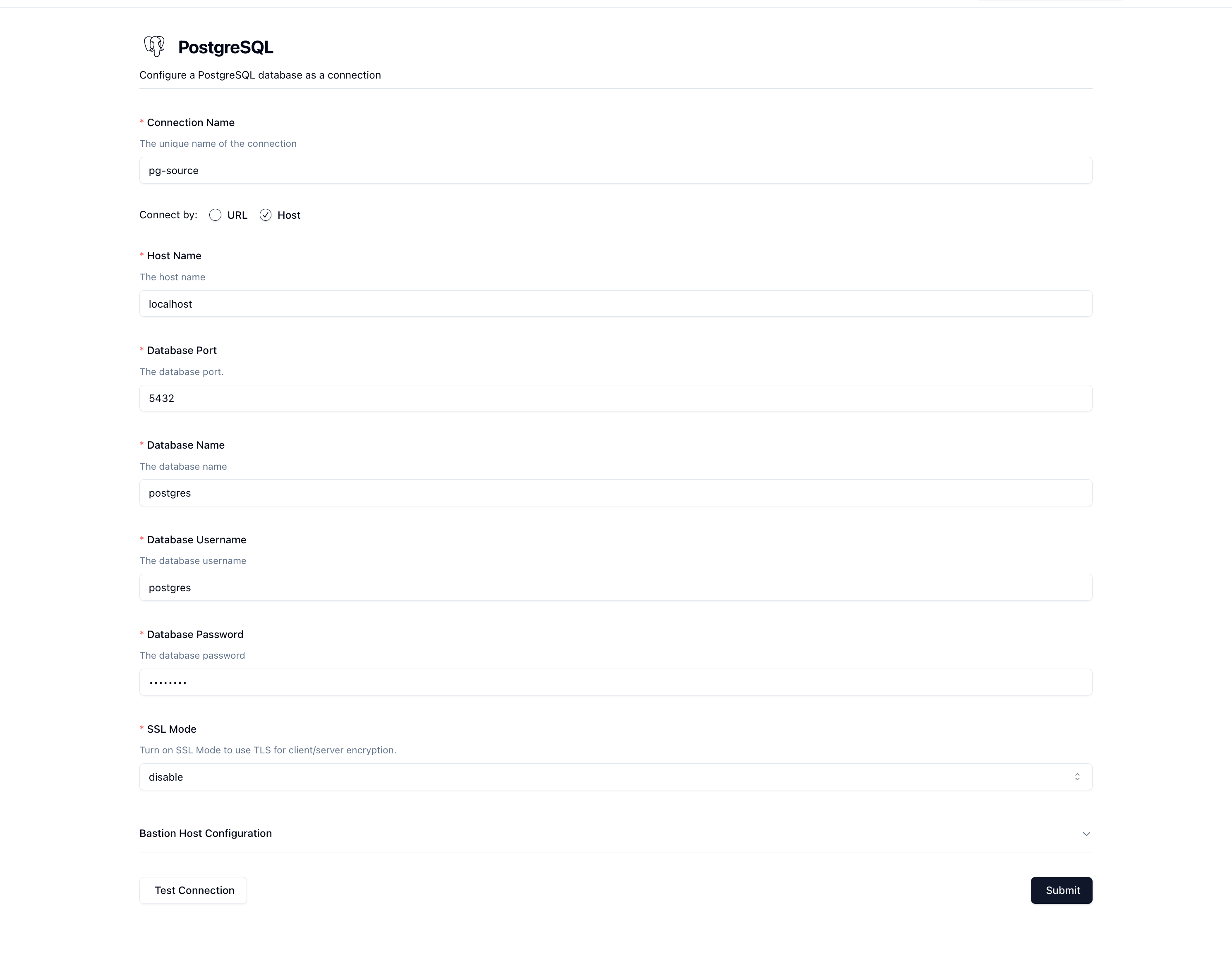 Configure Postgres Connection By Host